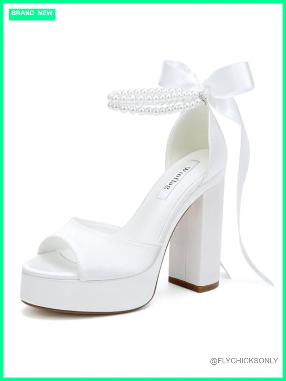 Platform Heel Wedding Sandals Pearl Satin Bridal Shoes Open Toe Ankle Strap